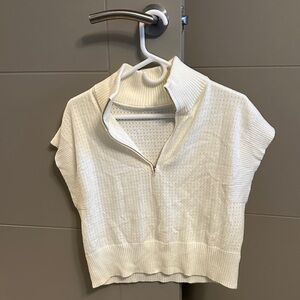 White Knit Zip-Up Sweater Top